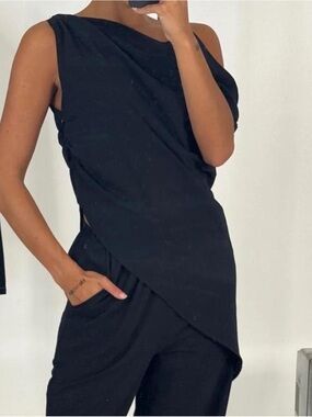 Tasi One-Shoulder Black Draped Top - Brand BRONZE SNAKE
